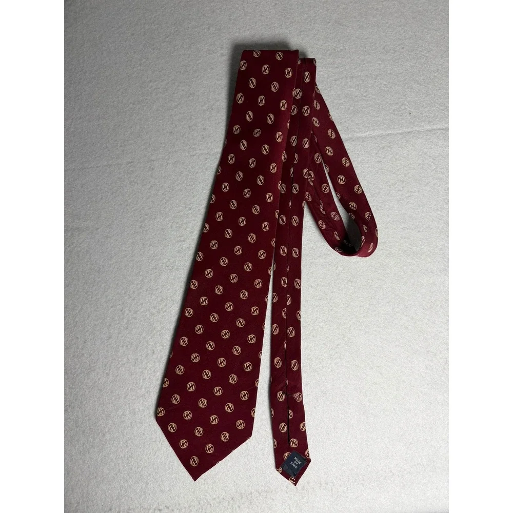 Polo Ralph Lauren Mens Burgundy Tan Medallion Silk Necktie Made by Hand USA